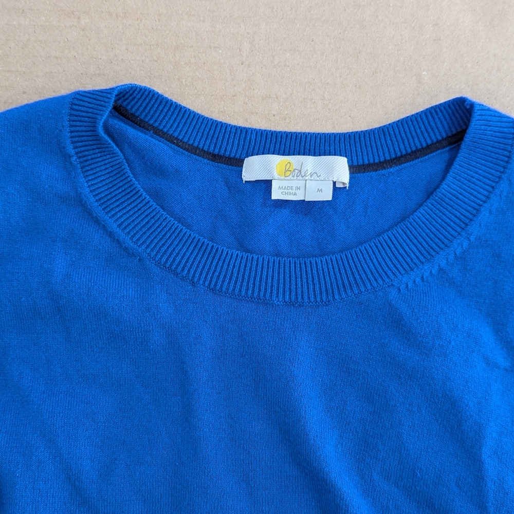 Boden Women's Royal Blue Crewneck Knit Sweater Button Sleeve Deco Sz M EUC - Picture 11 of 14